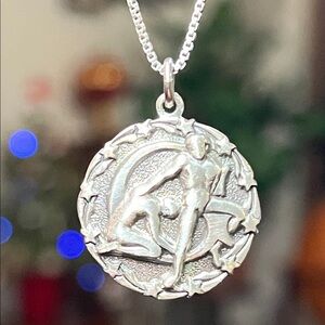 VTG Sterling Silver Greek Twins Gemini Zodiac Horoscope Pendant Necklace